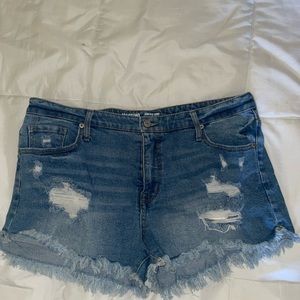 Distressed High Rise Denim Shorts Size 16